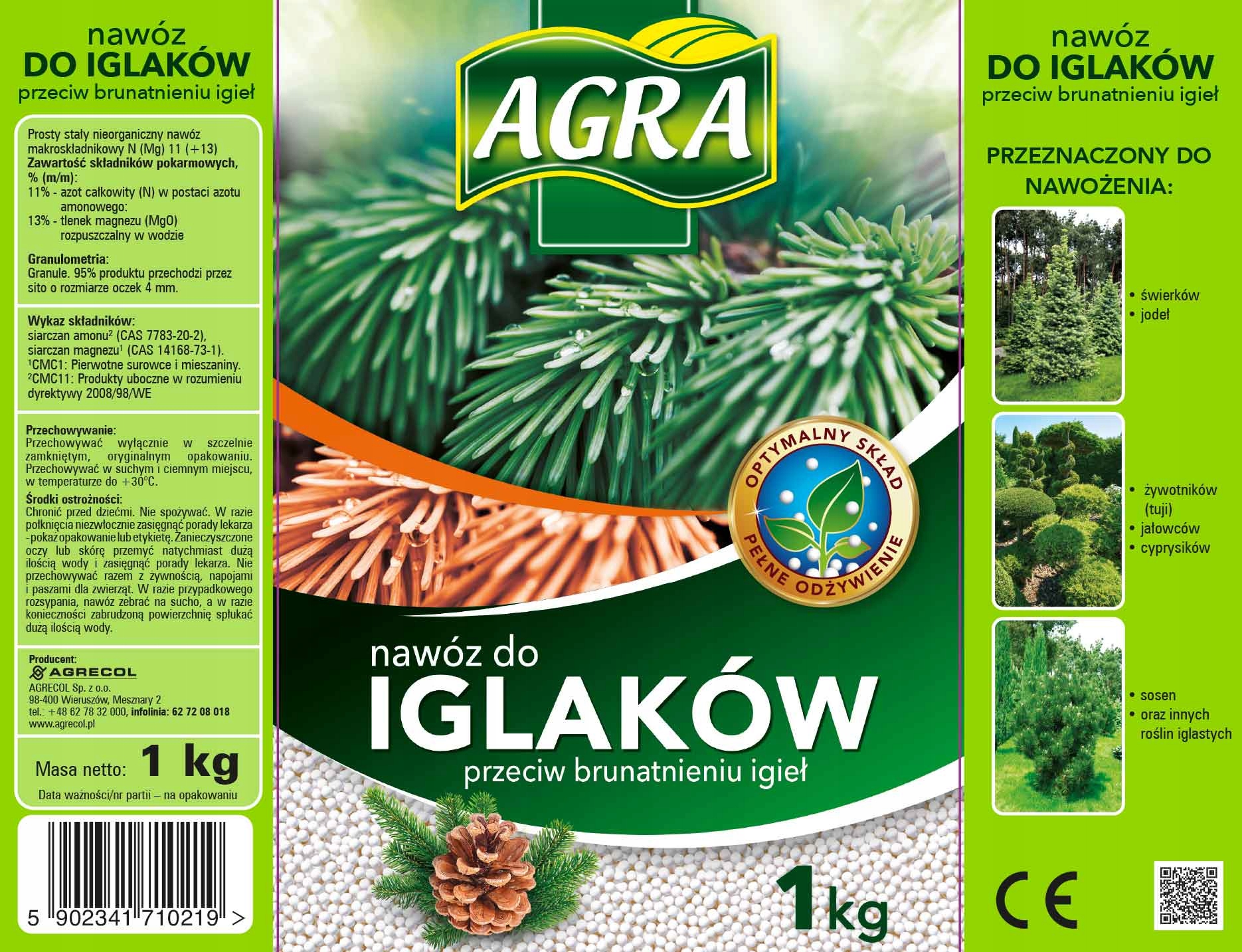 Agra nawóz do iglaków przeciw brunatnieniu igieł granulowany 1 kg – Idealna pielęgnacja dla Twoich roślin
