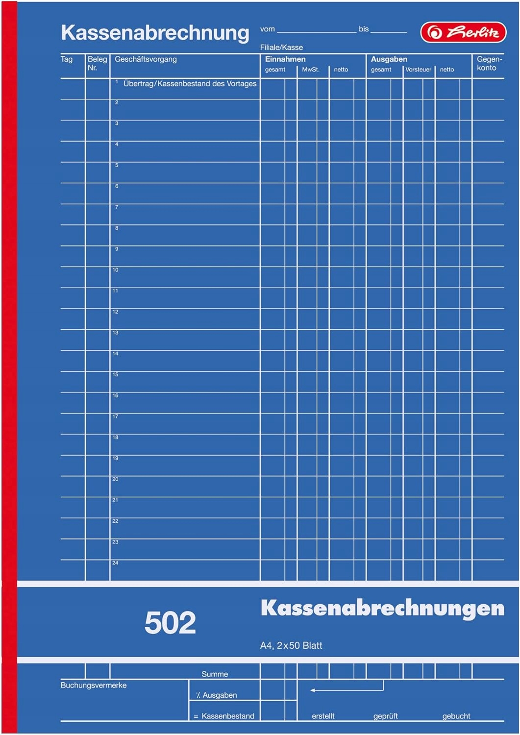 Herlitz Księga Rozliczeniowa Kasowa 502 A4 – Niezbędnik w biurze