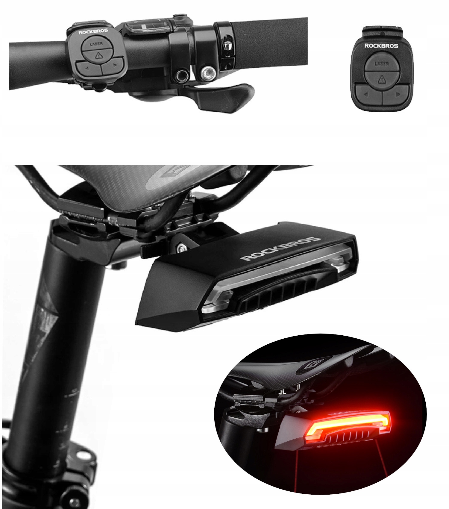RockBros Lampka rowerowa tylna z pilotem laserem i funkcją kierunkowskazów USB-A – Nowoczesne oświetlenie dla rowerzystów