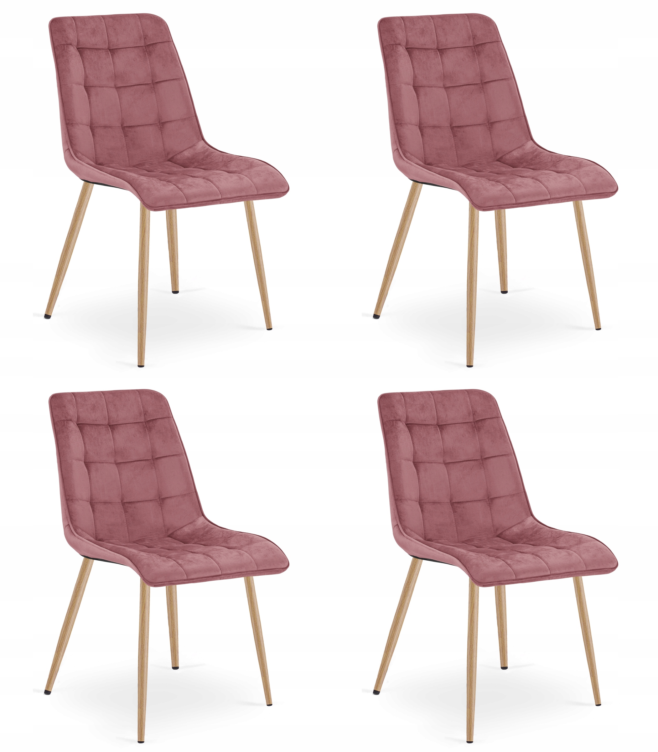 Krzesło tapicerowane SPLIT ciemny róż aksamit nogi dąb do salonu x4 – Elegancja i komfort w Twoim wnętrzu