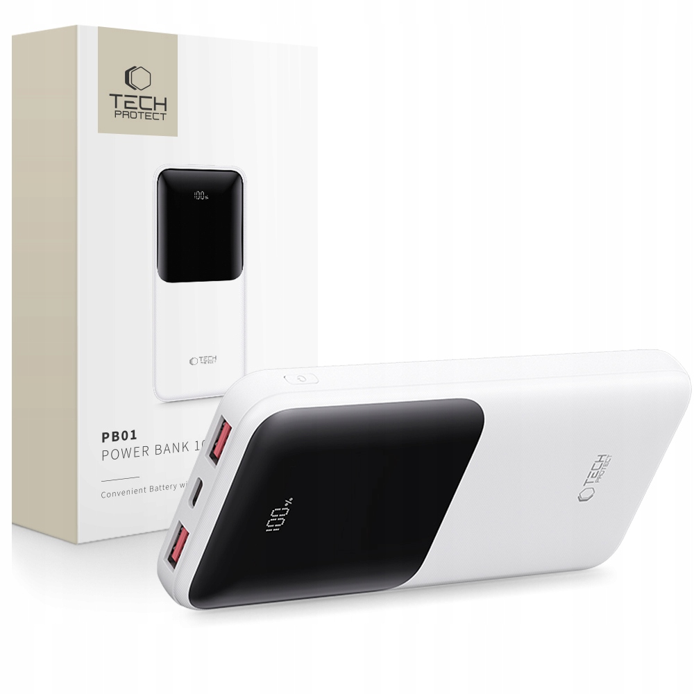 TECH-PROTECT PB01 POWER BANK 10000MAH 22.5W WHITE – Wydajne źródło energii w zasięgu ręki