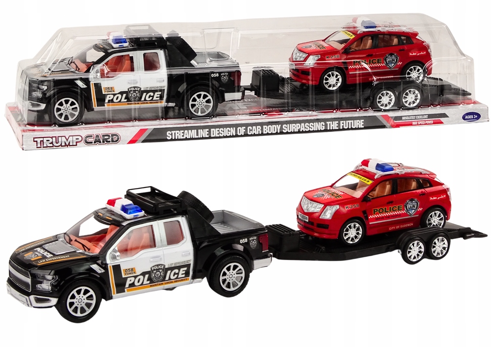 LeanToys Policyjny Zestaw Auto Pickup Terenowe Laweta Przyczepa Policja – Ekscytująca zabawa w policję