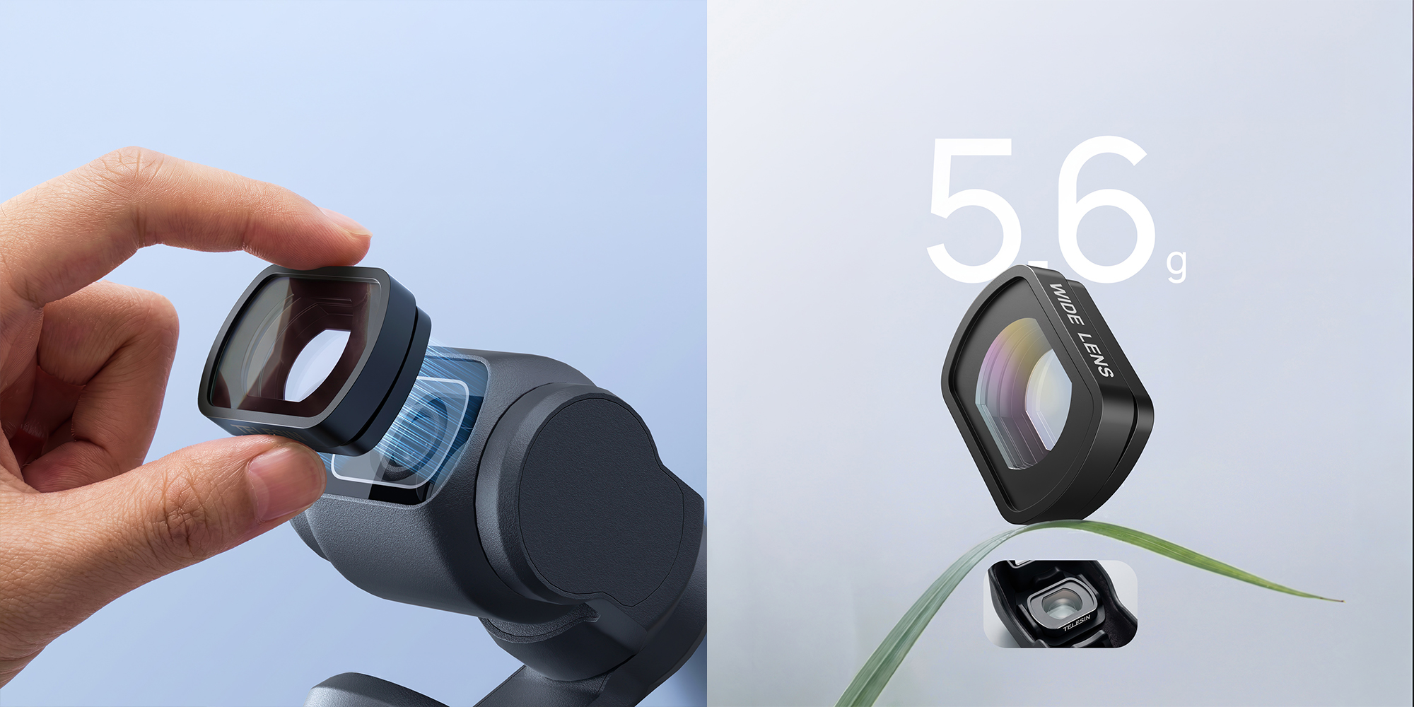 width=100% Obiektyw szerokokątny Telesin S5-FLT-48-TDJ do kamer DJI Osmo Pocket 4/3