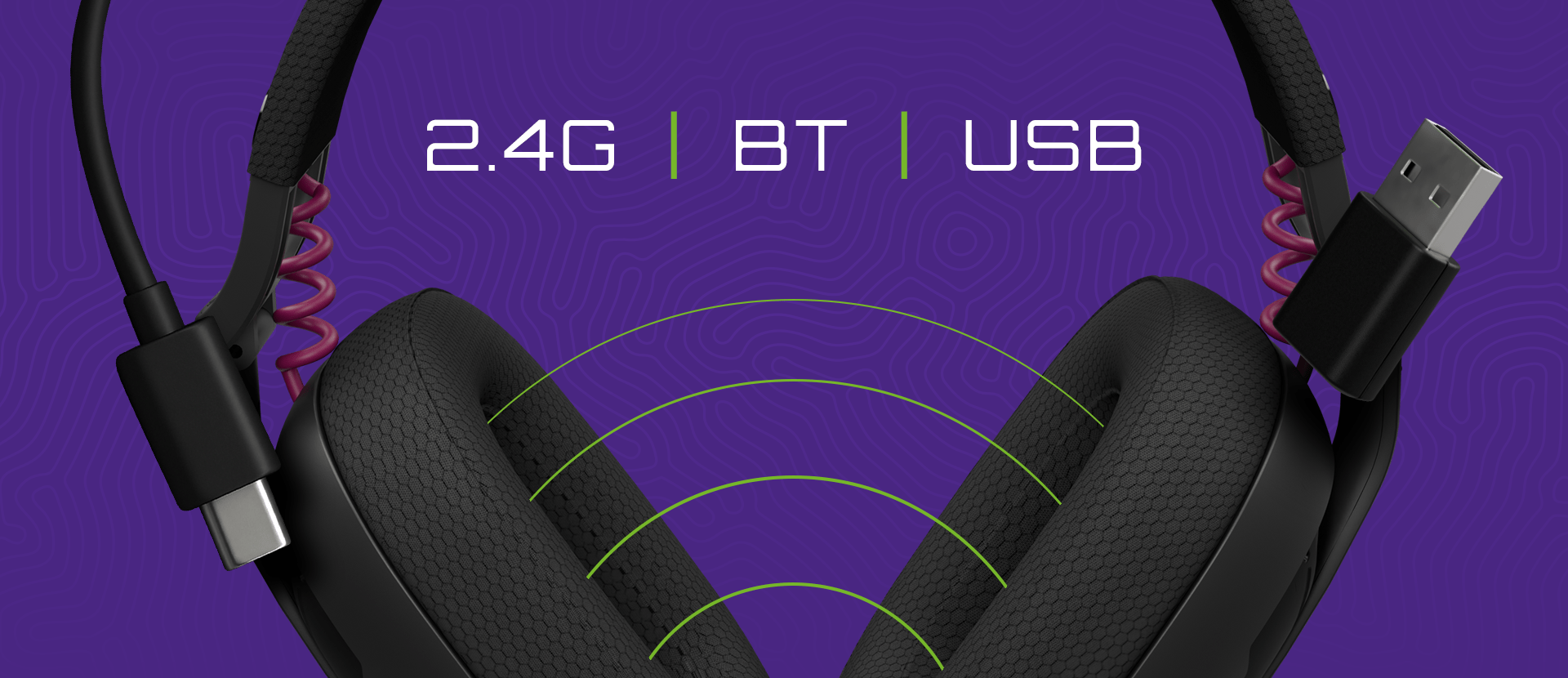 Czarne bezprzewodowe słuchawki nauszne z mikrofonem, wyposażone w opcje łączności 2.4G, Bluetooth i USB