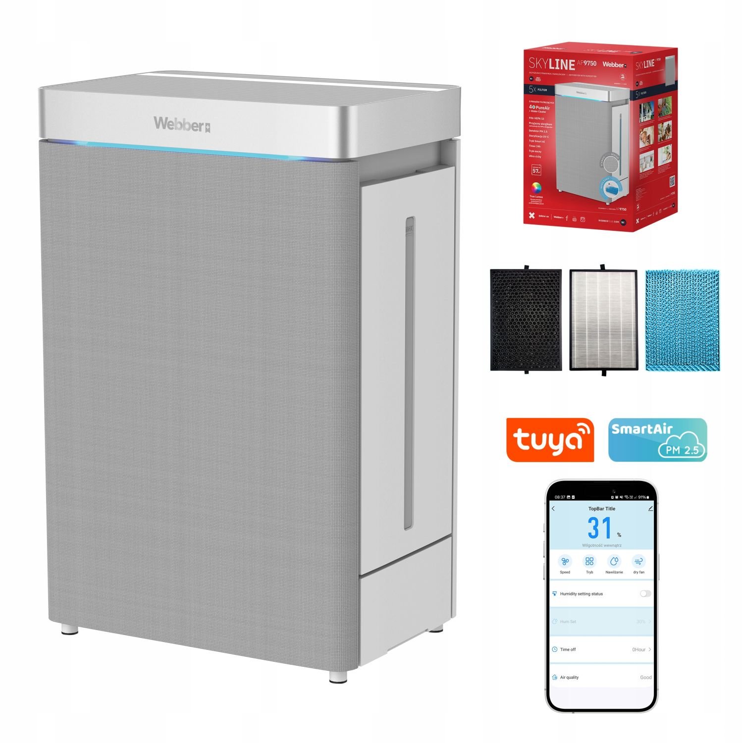 Oczyszczacz powietrza nawilżacz Webber AP9750 SMART AI WIFI – Oczyszczacz powietrza