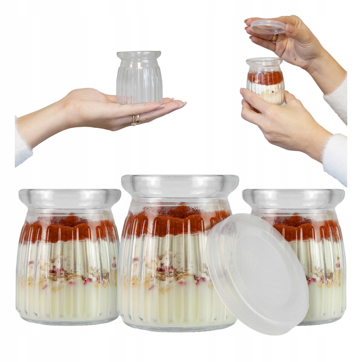 20x POJEMNIKI NA DESERY 150ml Słoik SZKLANY w PRĄŻKI – Idealne do mini deserów