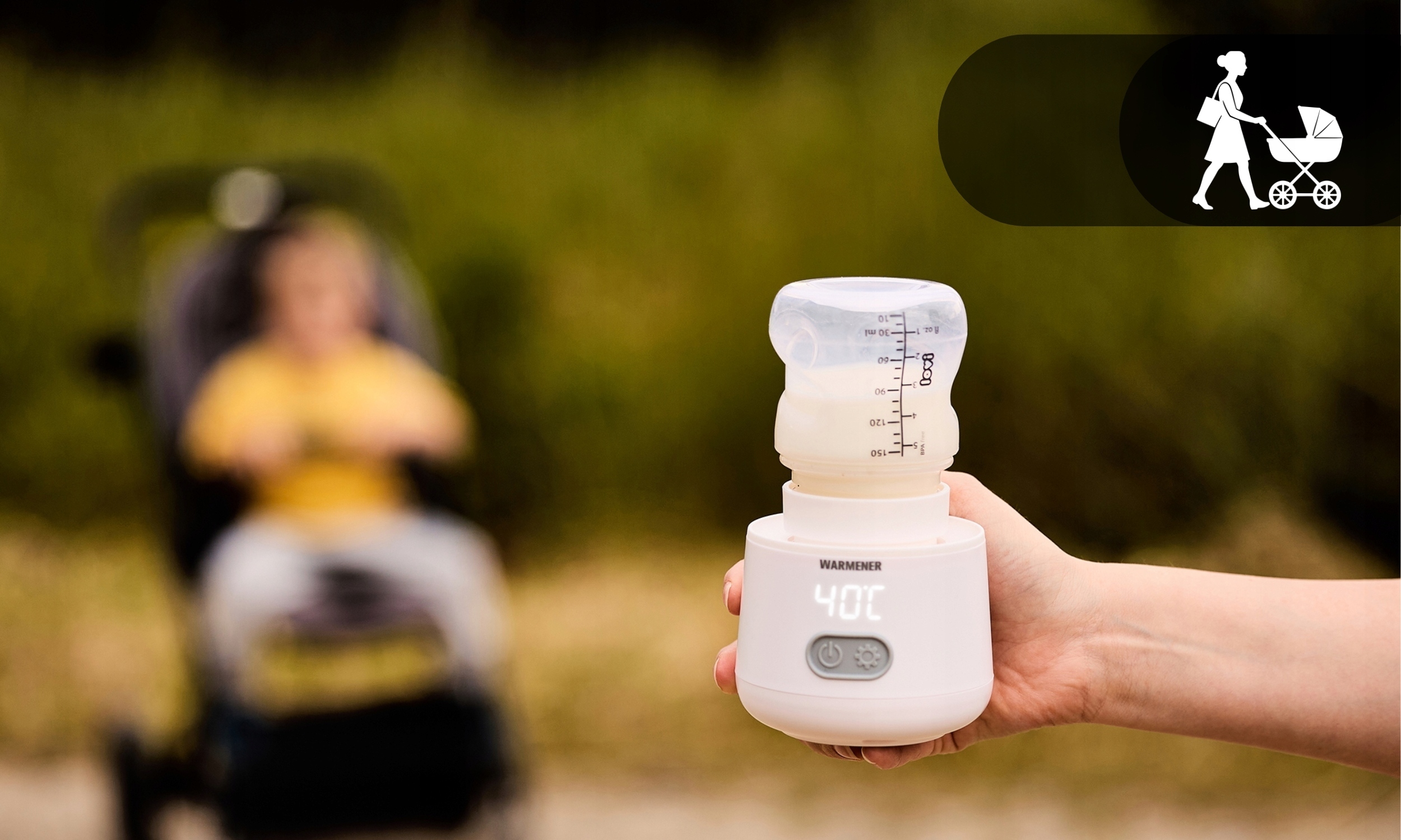 Podgrzewacz Warmener PureGo 2w1 w użyciu podczas spaceru