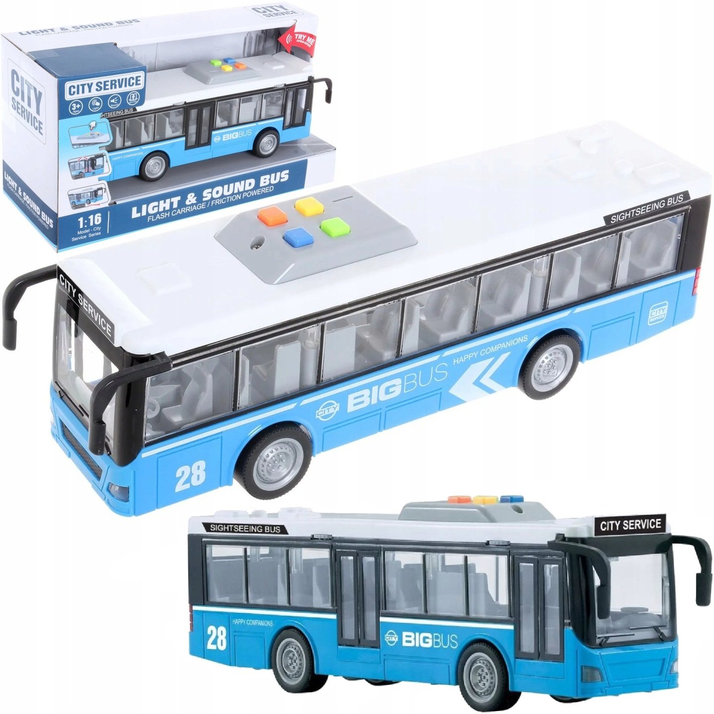 Duży autobus miejski otwierane drzwi dźwięki światła WY910B – Realistyczna zabawa dla dzieci