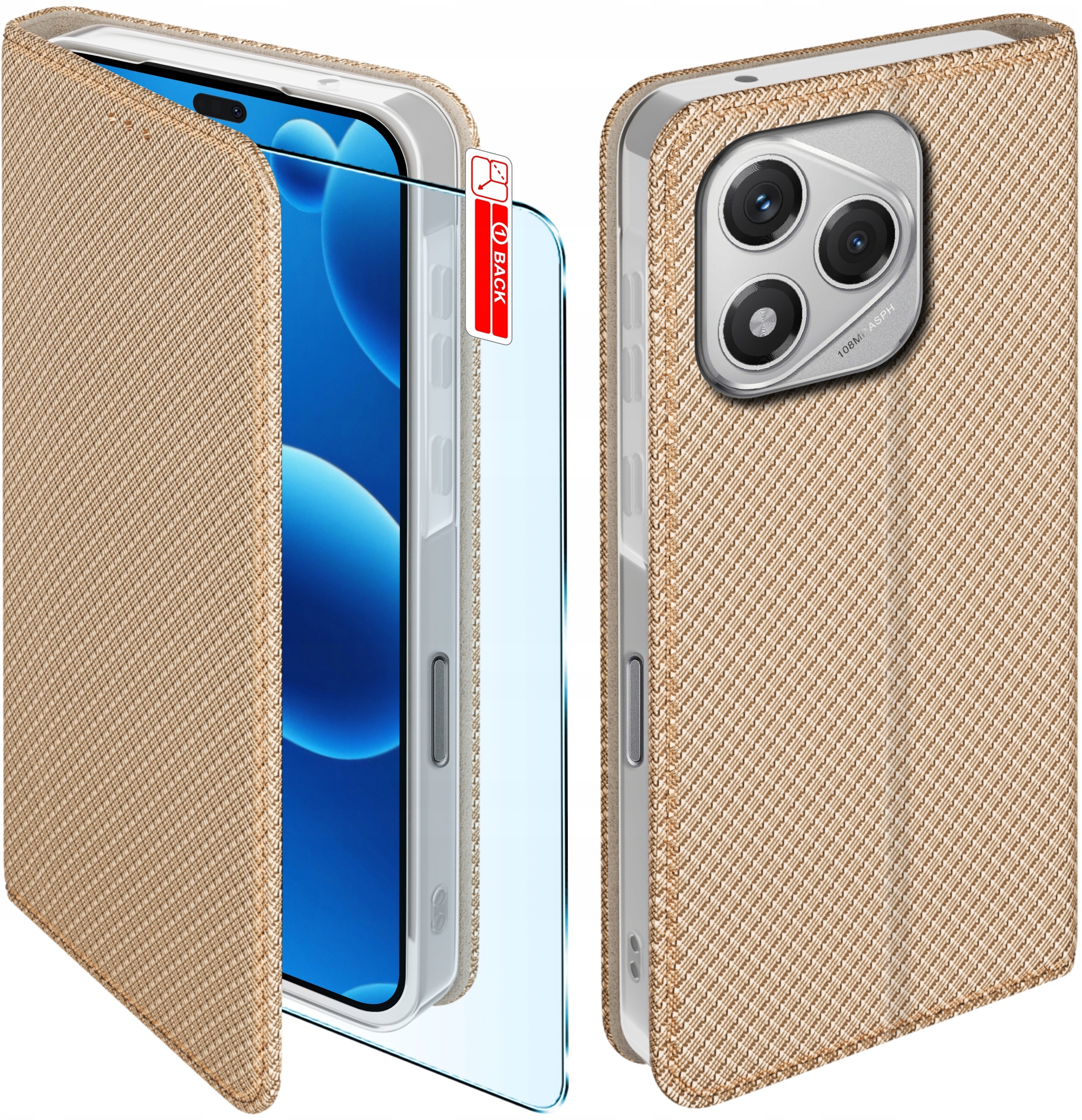 Etui z klapką do Honor 400 Lite - Złote Futerał z Szkłem 9H