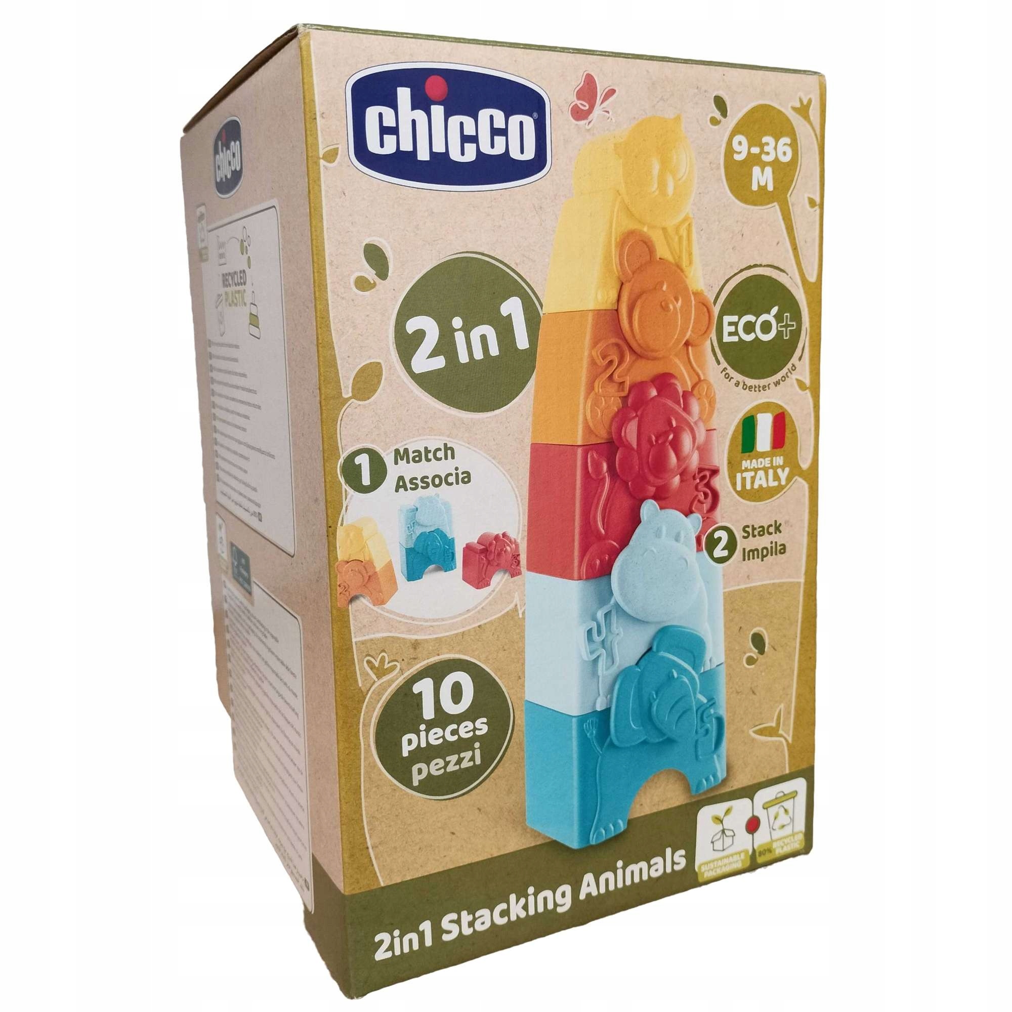 Chicco 164905 WIEŻA UKŁADANKA ZWIERZĄTKA 2W1 – Zabawka edukacyjna dla najmłodszych