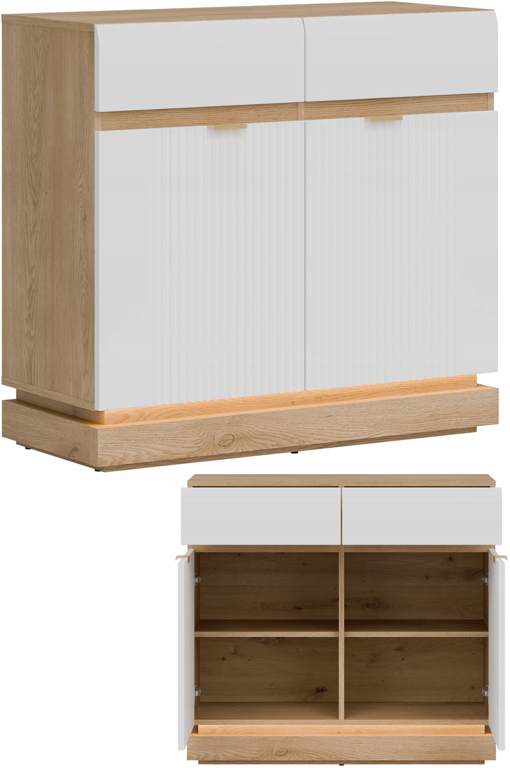 Komoda dwudrzwiowa z szufladami do pokoju Dąb Cremona Biały MILTON ML02 – Elegancja i funkcjonalność w Twoim wnętrzu