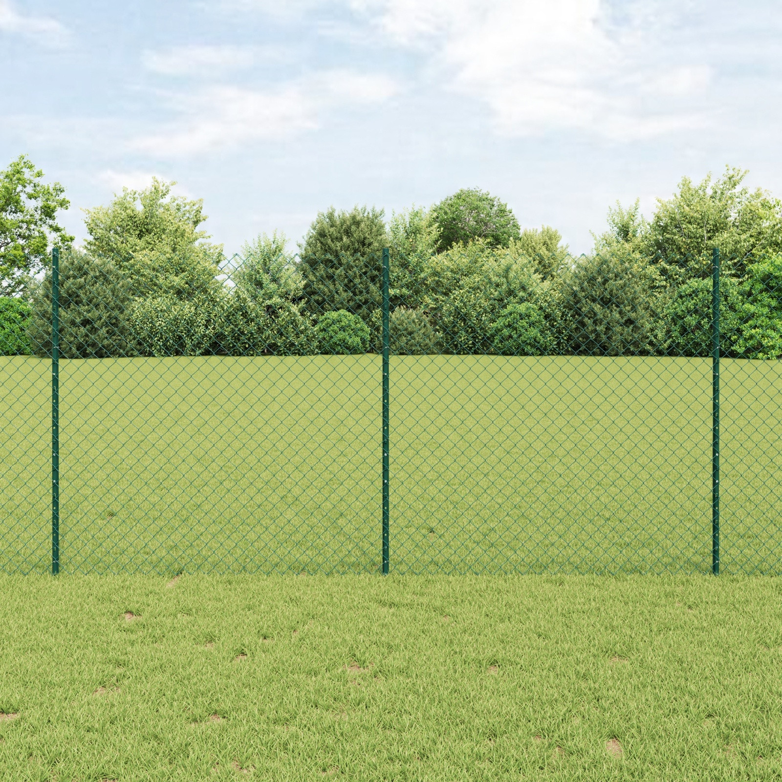 Ogrodzenie z ogniw łańcuchowych z 10 słupami Zielonym 1.2x10 m Stal – Idealne rozwiązanie dla Twojego ogrodu
