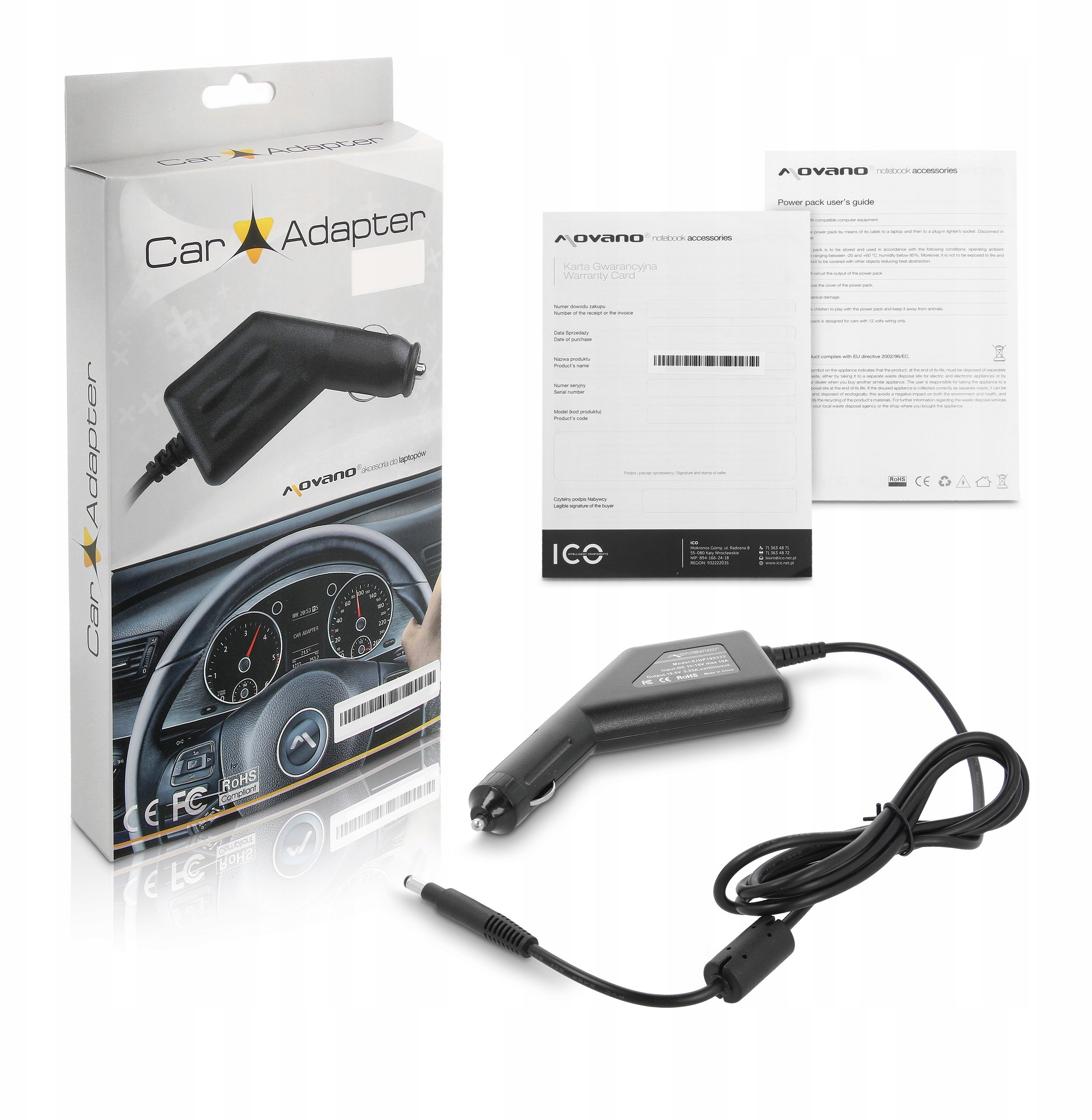 Zasilacz samochodowy Movano 19.5V 3.33A (4.8x1.7) – Wydajność i jakość w jednym