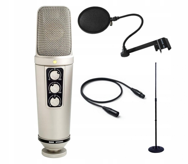 Zestaw zawierający statyw, pop filtr i kabel