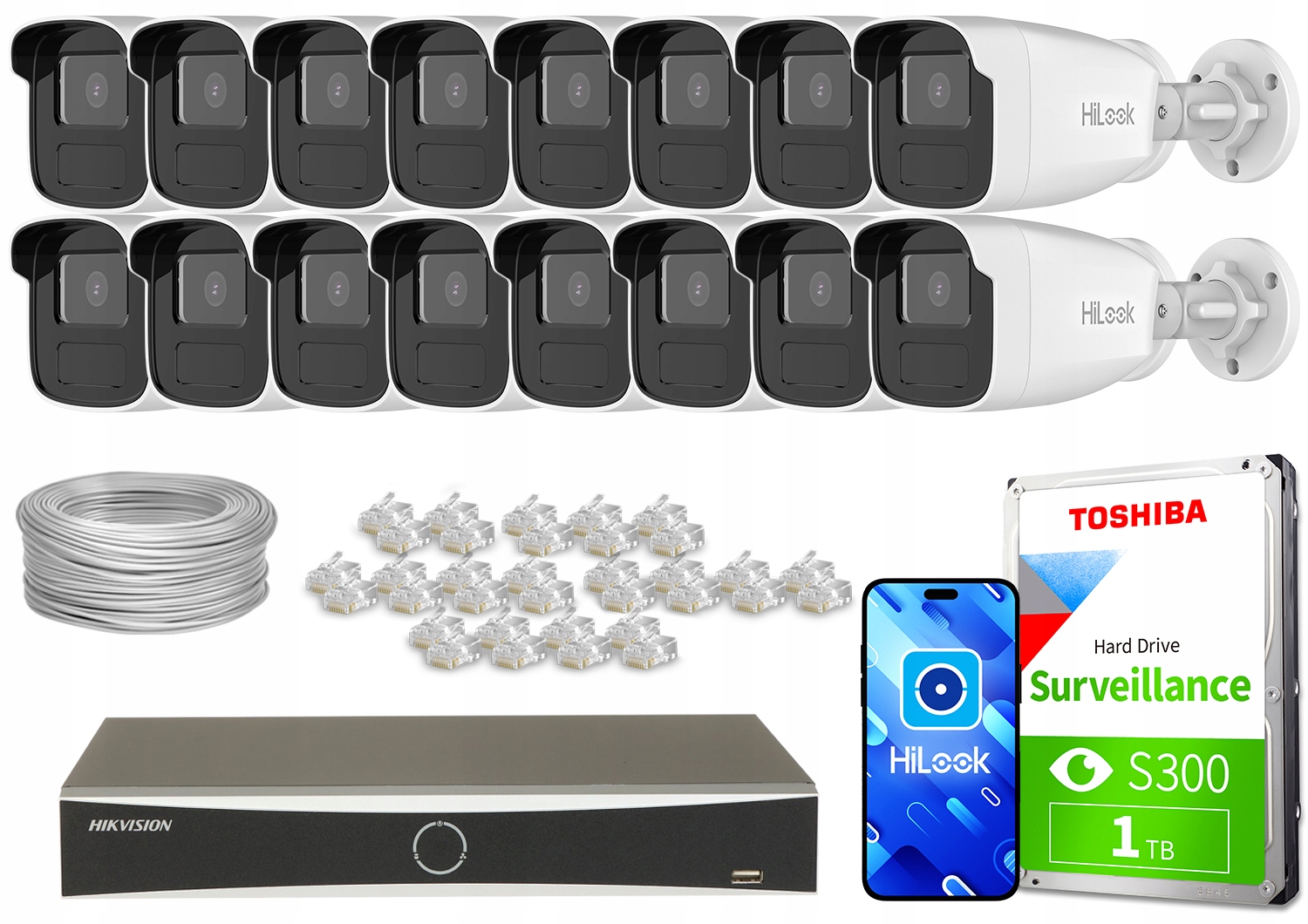 Zestaw do monitoringu 16x IPCAM-B4-50IR IR 50m 4Mpx HiLook by Hikvision – Kompleksowe rozwiązanie dla bezpieczeństwa