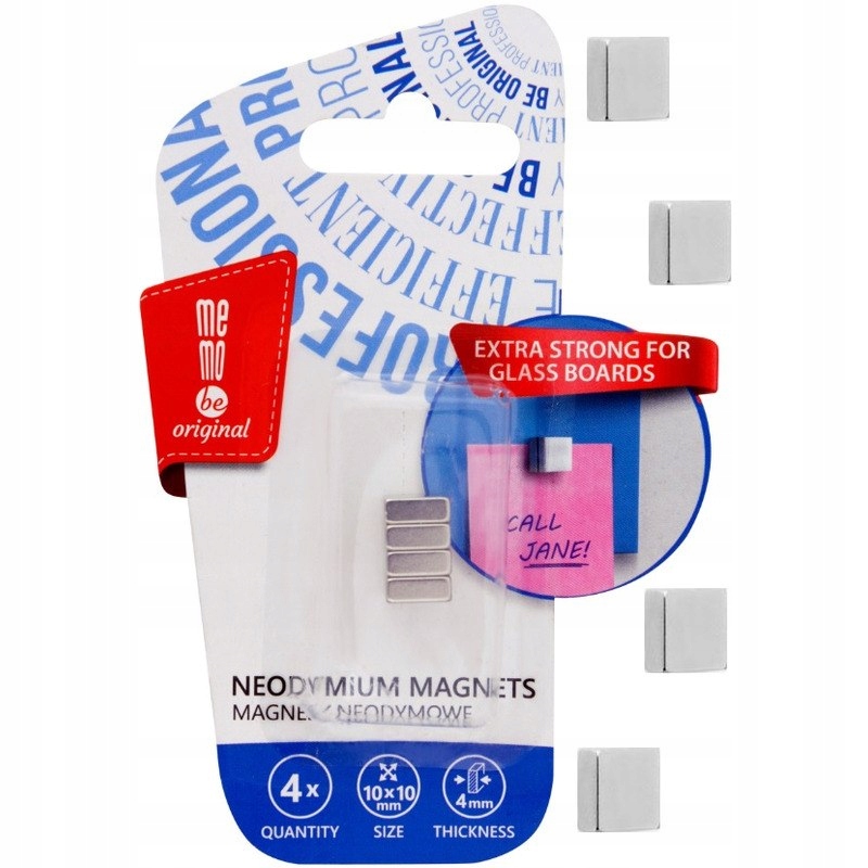 Magnesy neodymowe do tablic szklanych MEMOBE – 4 sztuki w opakowaniu