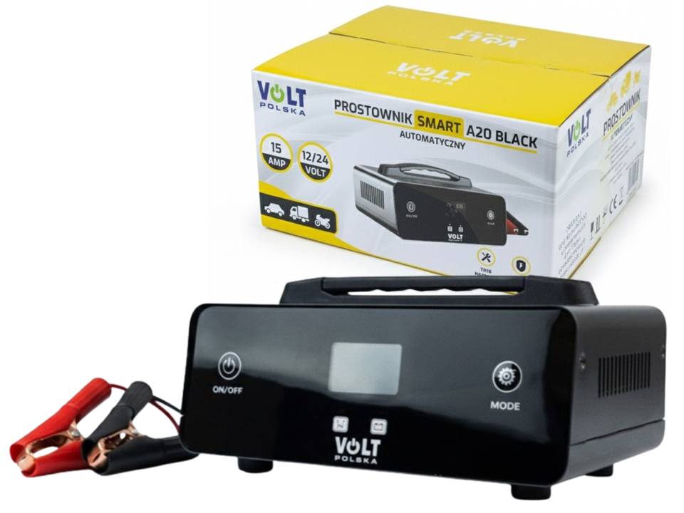 Prostownik Smart Polska 12V/24V 15A A20 Black – Nowoczesne rozwiązanie do ładowania akumulatorów