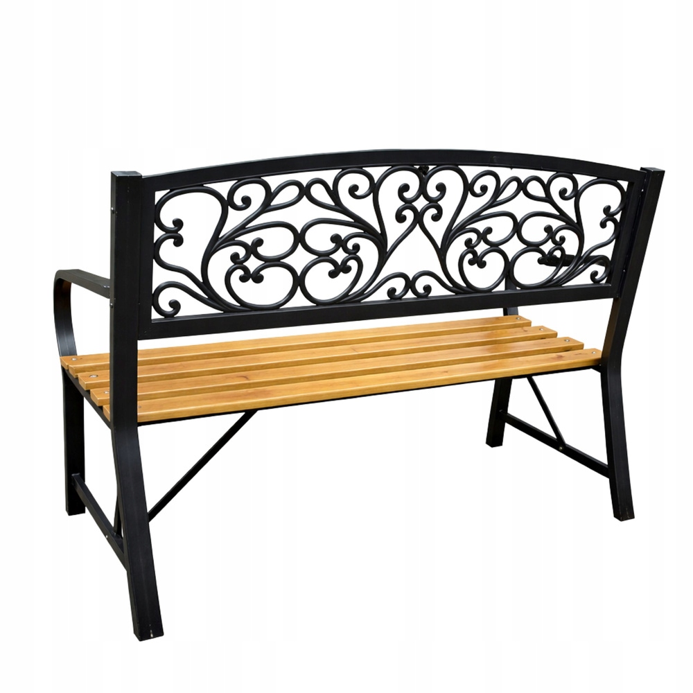 Ławka Ogrodowa Park Taras Ogród Metalowe Oparcie Drewniana 118 cm – Elegancja i funkcjonalność w Twoim ogrodzie