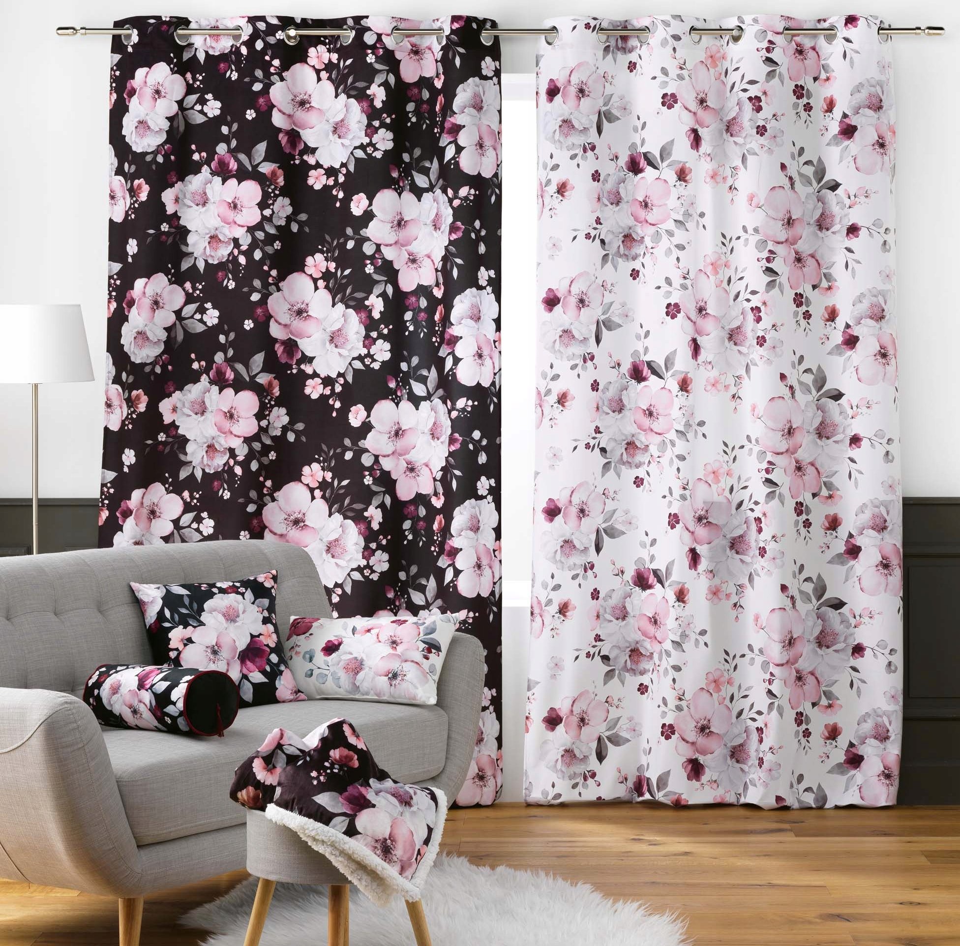 Zasłona Douceur d`Interieur – Welurowa dekoracja okna w duże kwiaty