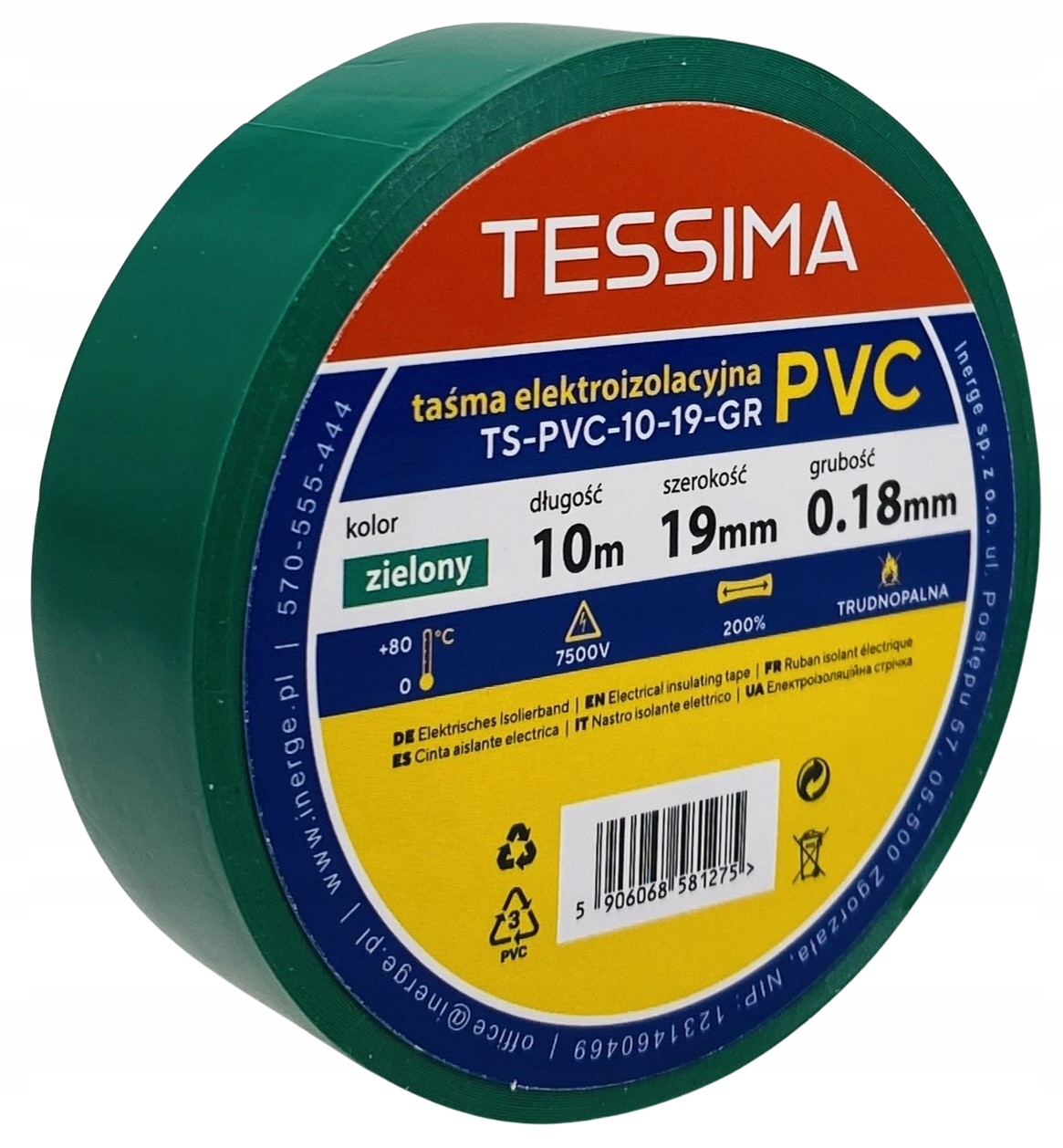 Taśma elektroizolacyjna 10m 19mm 0.18mm zielona TESSIMA – Niezawodna ochrona elektryczna