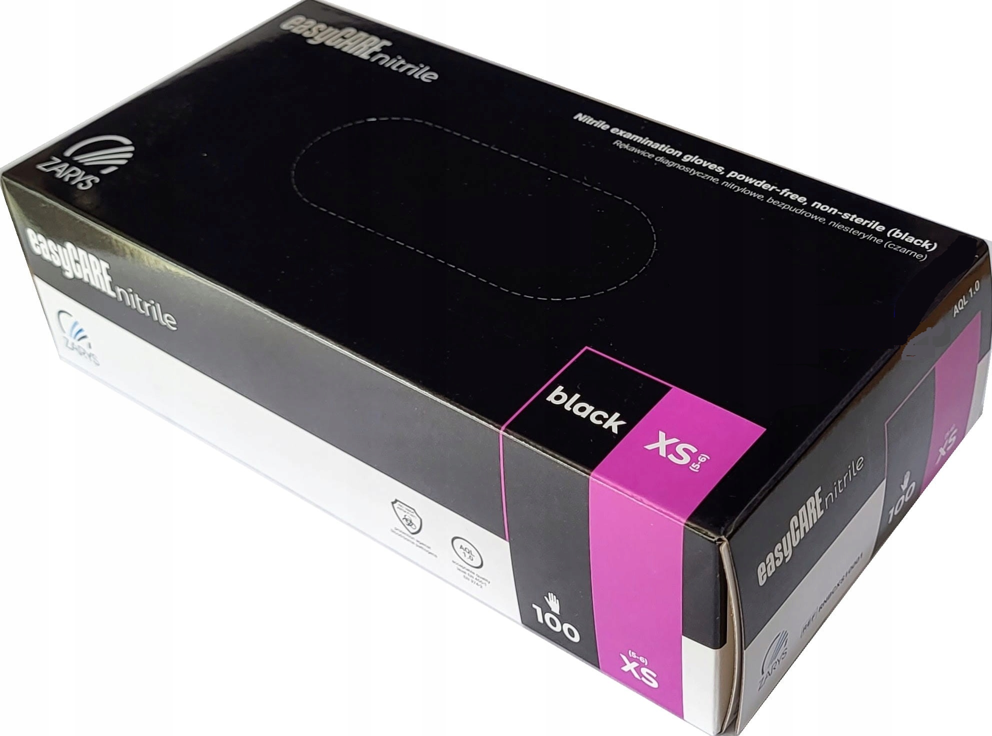 Rękawice easyCARE nitrylowe, bezpudrowe 100 szt. Czarny XS – Komfort i bezpieczeństwo w codziennym użytkowaniu