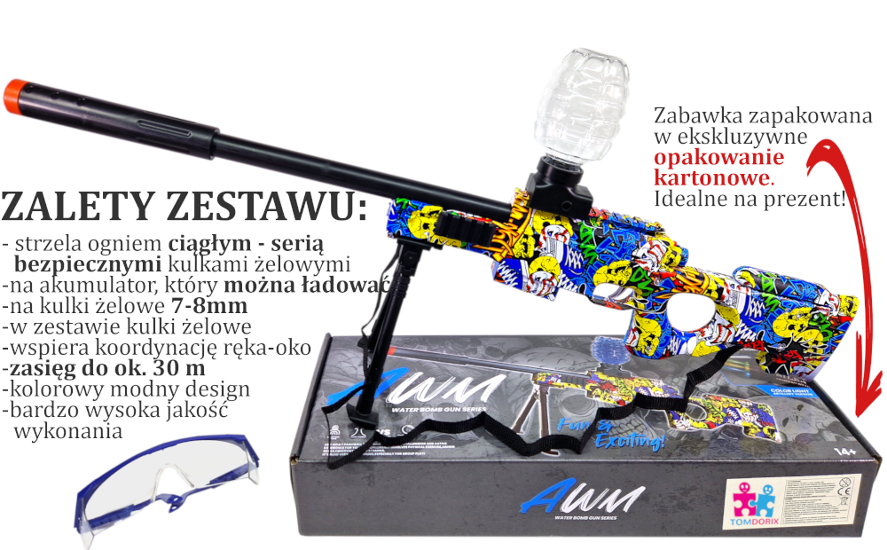 Snajperka AWP AUTOMAT Na Kulki Żelowe Wodne Orbeez Karabin Elektryczny CS2 TOMDORIX