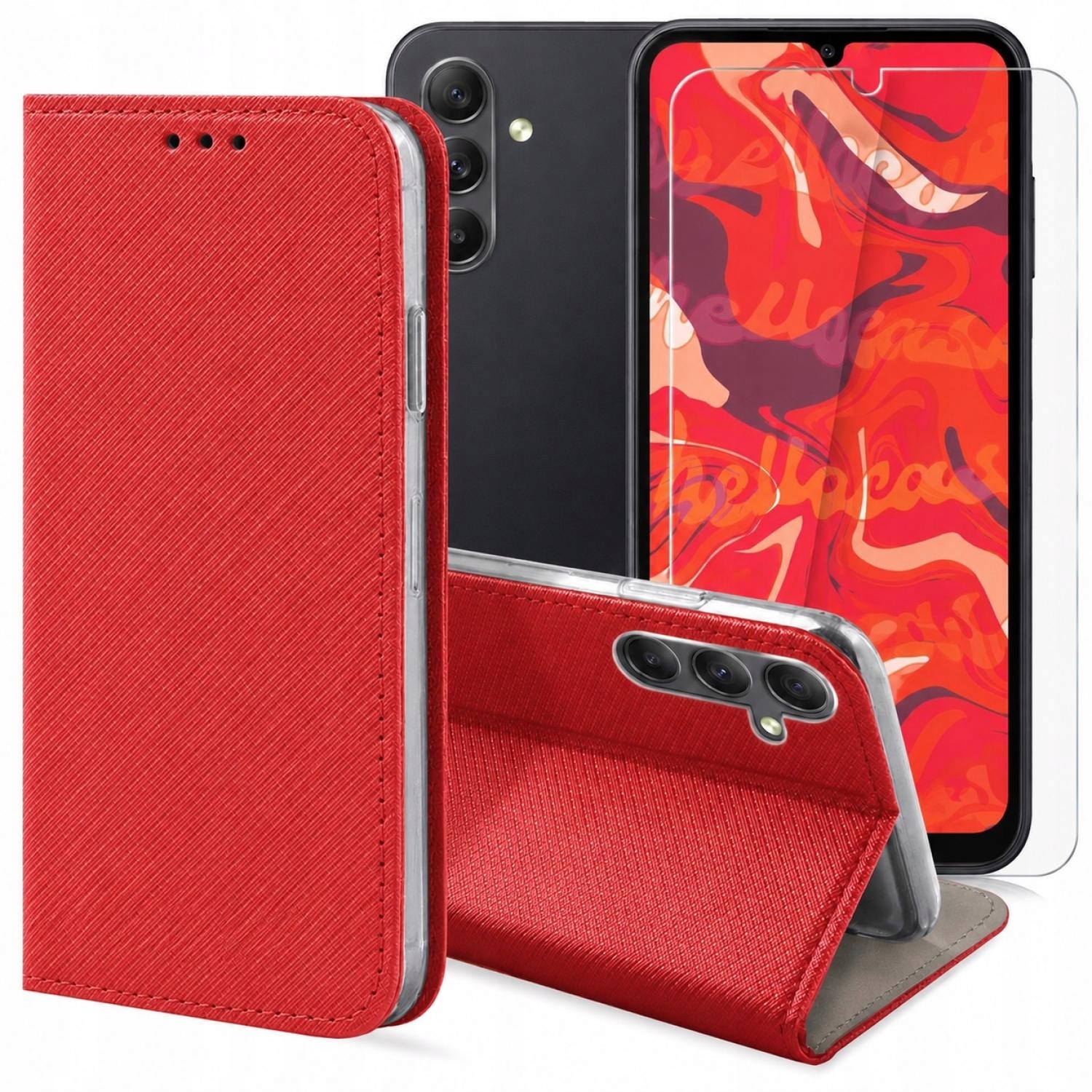 Etui z Klapką Do Samsung Galaxy A34 5G – Elegancja i Ochrona w Czerwonym Kolorze