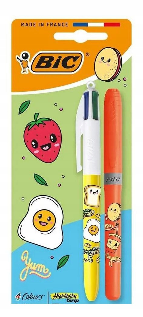 Długopis 4 Colors Kawaii mix + zakreślacz orange BIC – Kolorowe pisanie w stylu kawaii