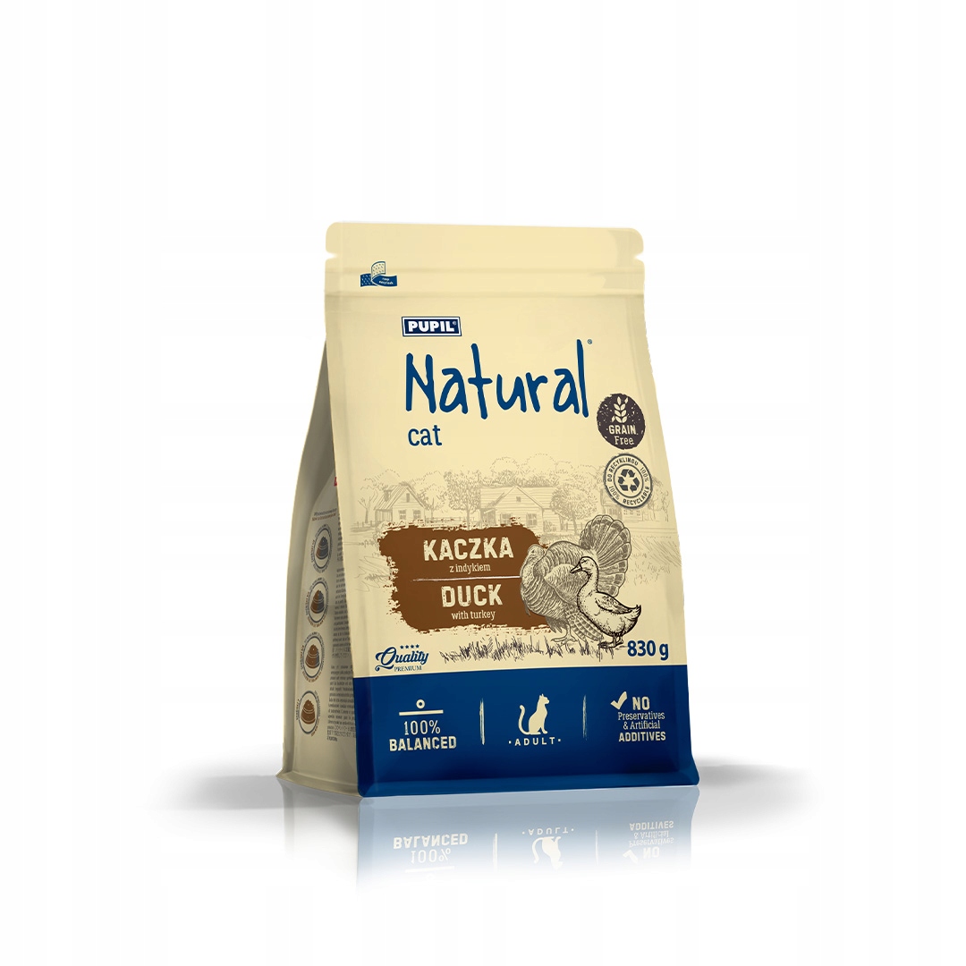 Naturalna karma sucha dla kota – Kaczka z indykiem 830g*