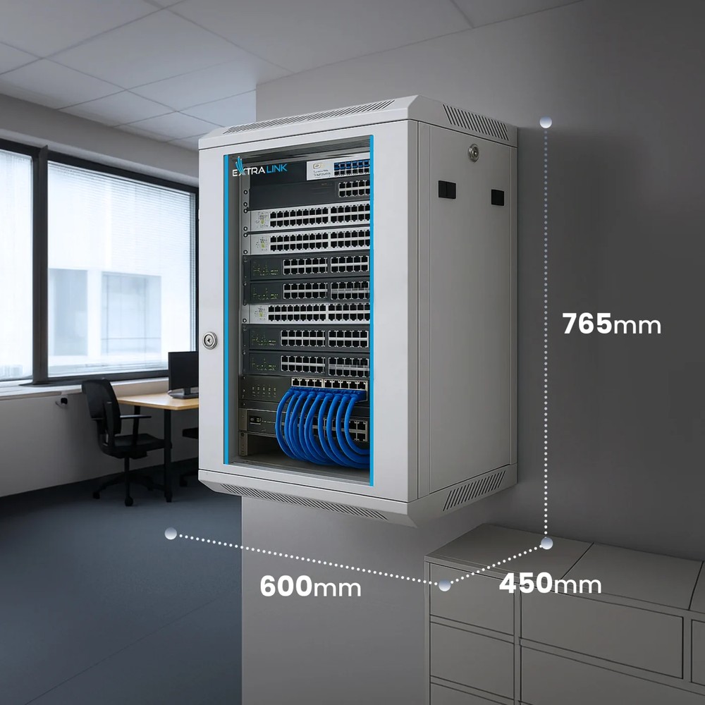 Extralink 15U 600x450 Szara | Szafa rack | montowana na ścianie