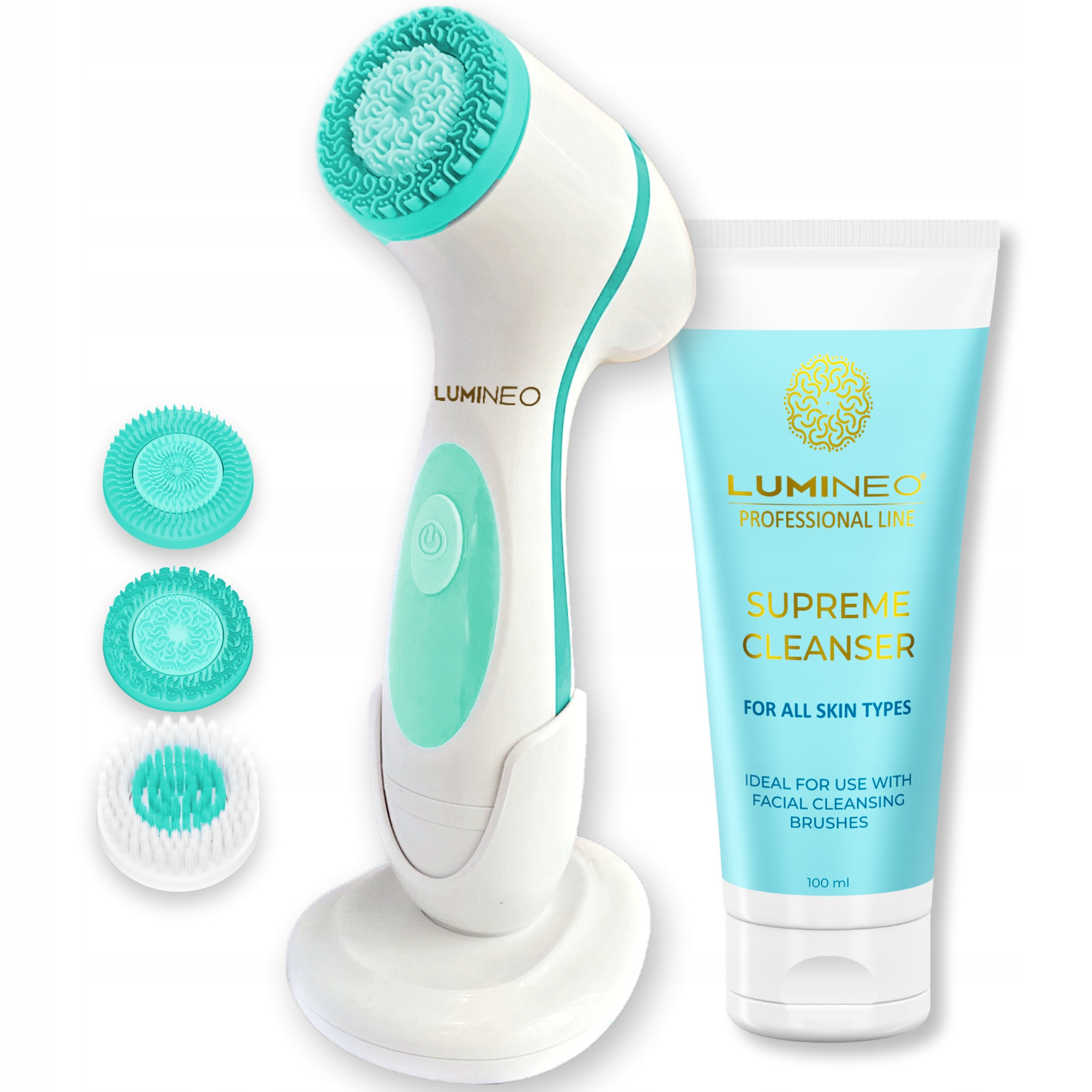 LUMINEO Professional Line Szczoteczka do twarzy Brush turkusowa + Żel oczyszczający Lumineo – Twoje domowe SPA