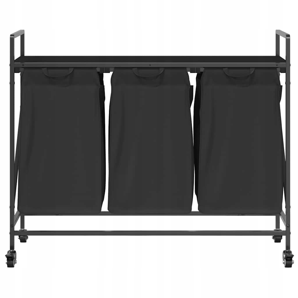 Kosz na pranie 3 przegrody z kółkami, czarny dąb – Idealne rozwiązanie do organizacji prania