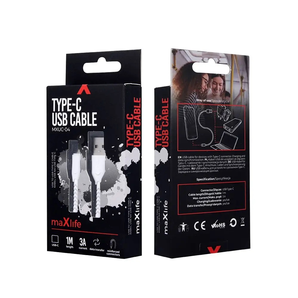 Maxlife kabel MXUC-04 USB - USB-C 1,0 m 3A biały – Wysoka jakość i wydajność