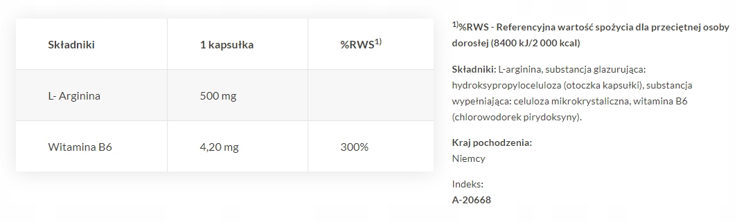 Najwyższa jakość L-Argininy z witaminą B6
