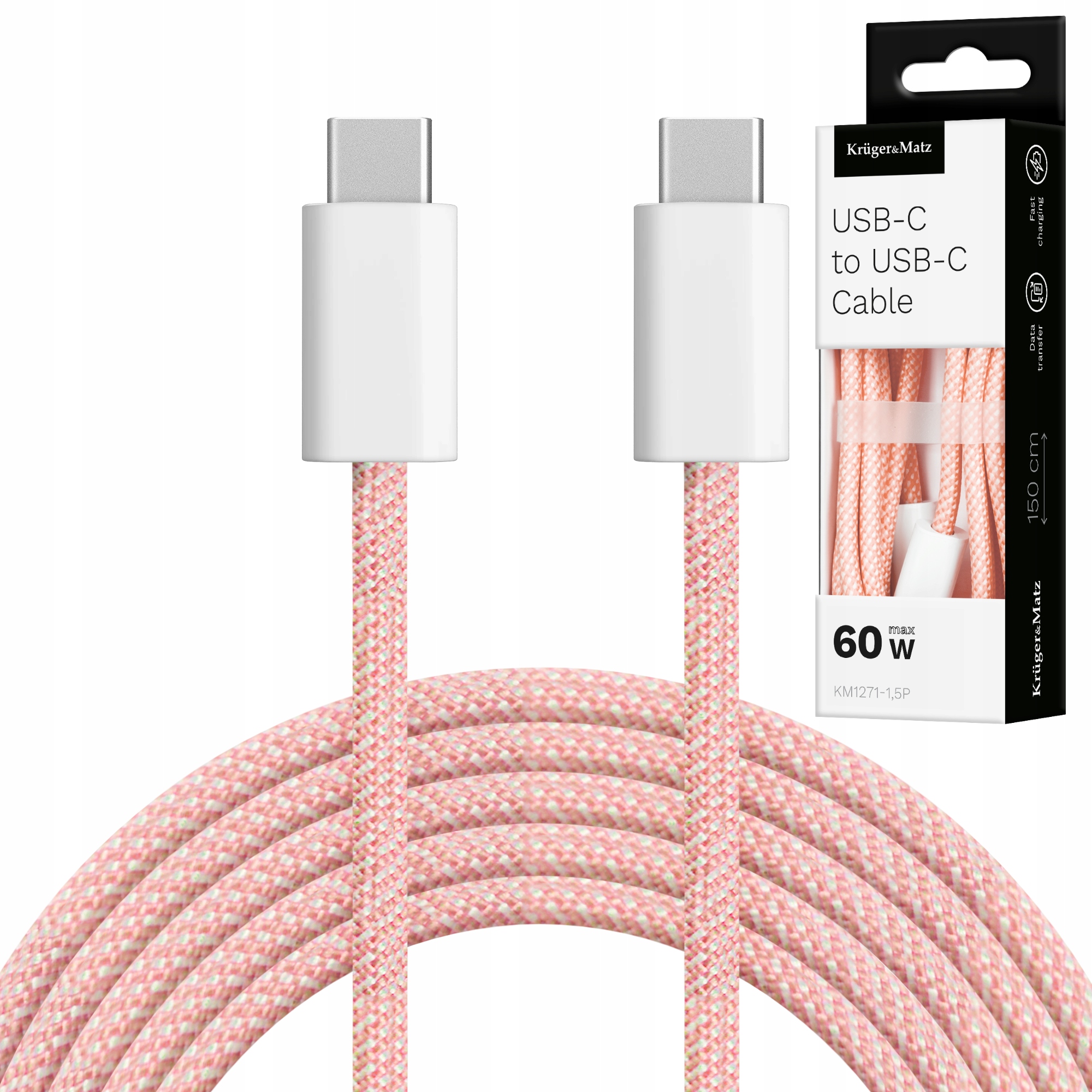Kabel USB typu C - USB typu C 60 W 1 m różowy Kruger&Matz Basic – Idealne połączenie stylu i funkcjonalności