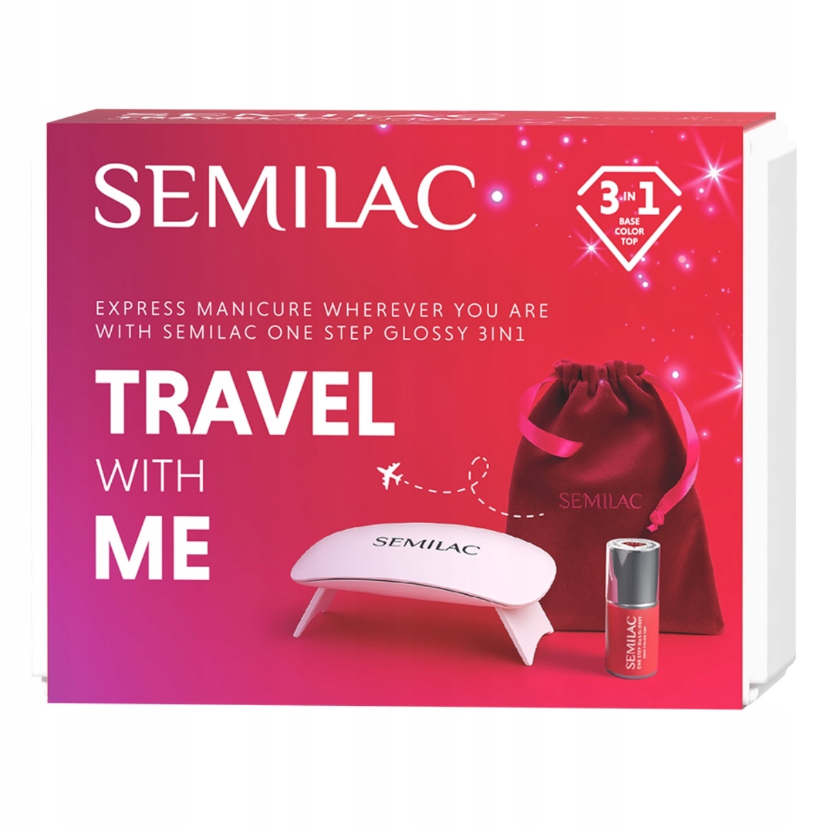SEMILAC Zestaw prezentowy Travel with Me Set – Idealny zestaw do manicure hybrydowego w podróży
