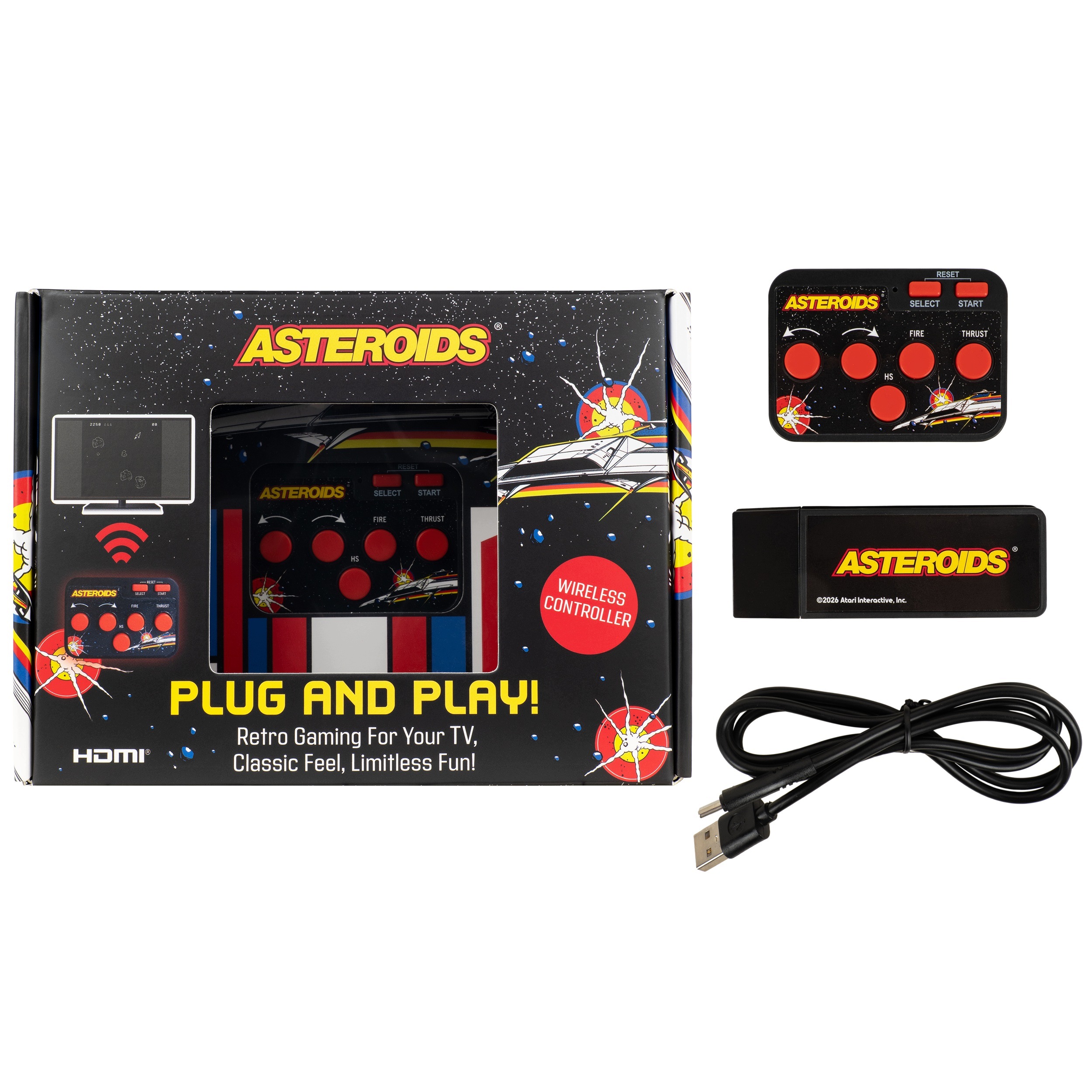 Konsola Asteroids Atari – Retro gra na TV z bezprzewodowym kontrolerem