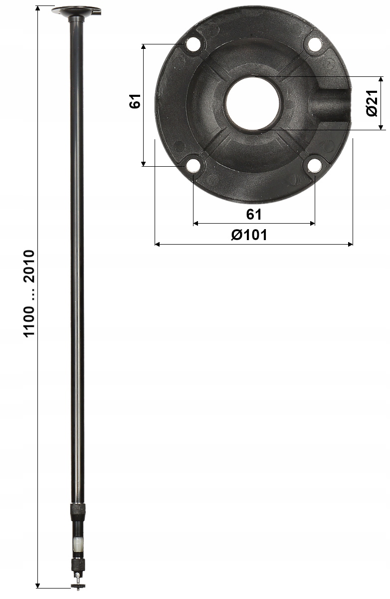 Dystans montażu od 1.1 m do 2.01 m