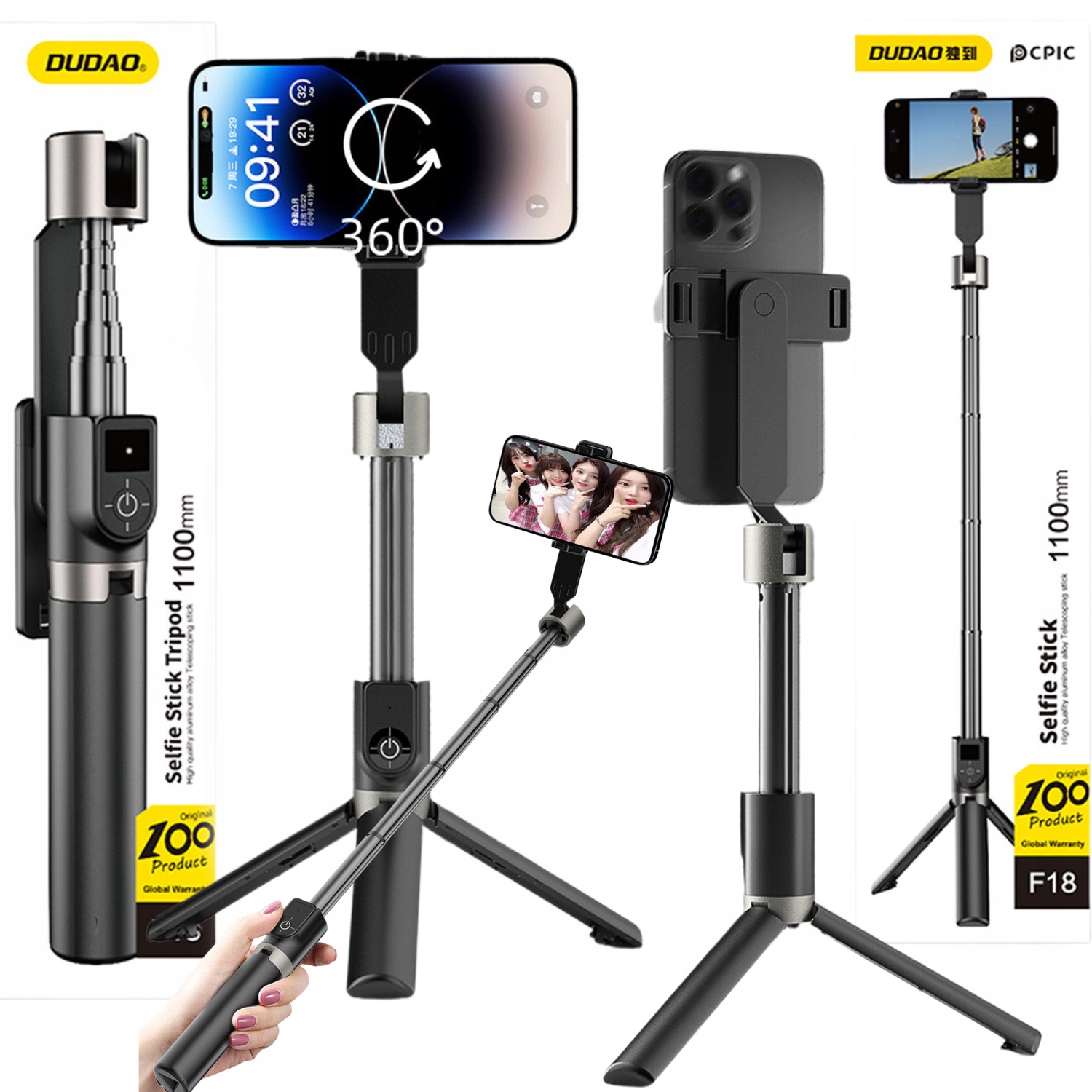 Wszechstronny design 4-w-1: selfie stick, statyw, uchwyt i pilot Bluetooth