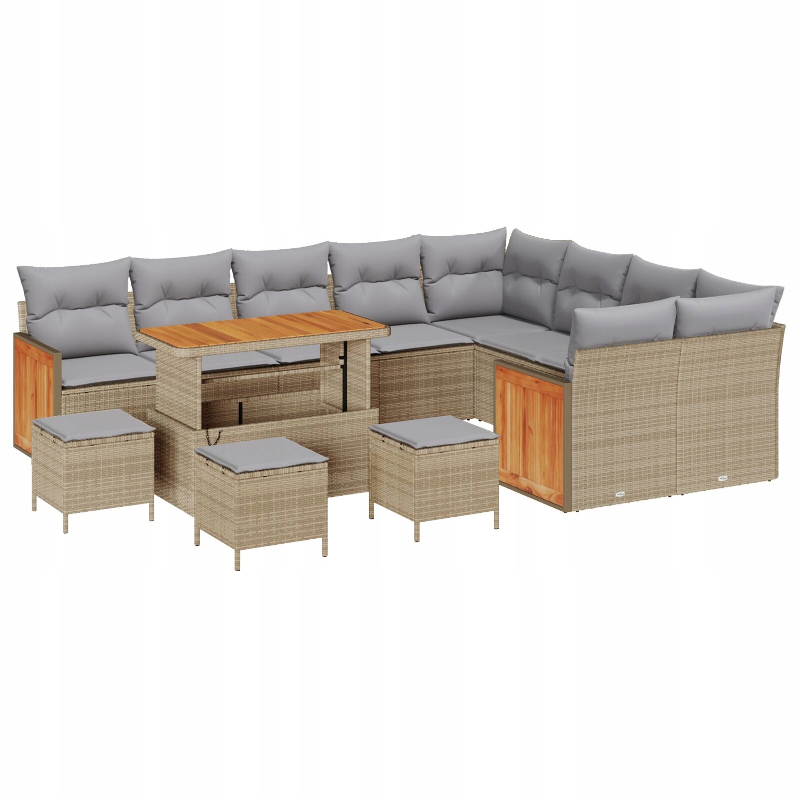 Zestaw ogrodowy 13-częściowy z poduszkami Beżowy Polirattan Akacja – Komfort i styl w Twoim ogrodzie