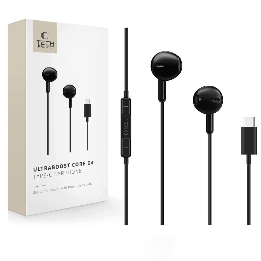 Słuchawki Tech-Protect Ultraboost TYPE-C Earphone CORE G4 Black – Doskonałe brzmienie w Twoich uszach