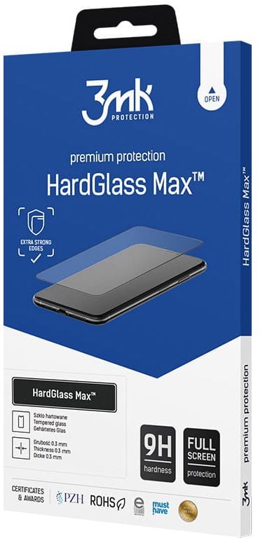 Szkło ochronne 3mk HardGlass Max dla Samsung Galaxy A54 5G, z czarną ramką.