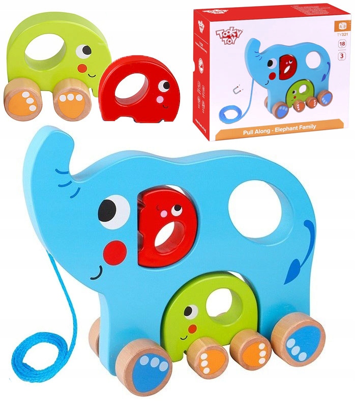 TOOKY TOY Zabawka drewniana rodzina słoni 3 w 1 – Idealna zabawa dla Twojego malucha