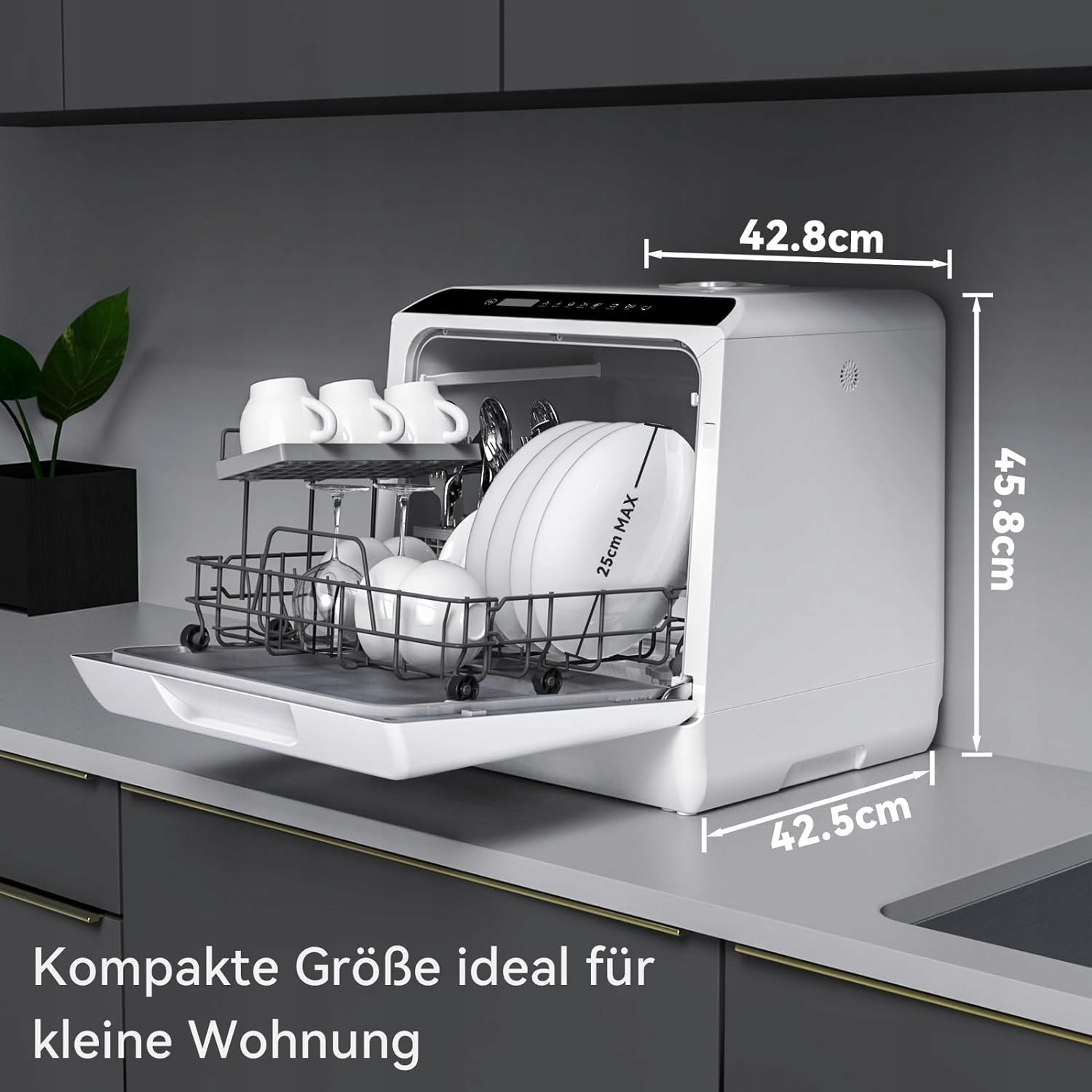 Kompaktowe wymiary i pojemność 4 kompletów