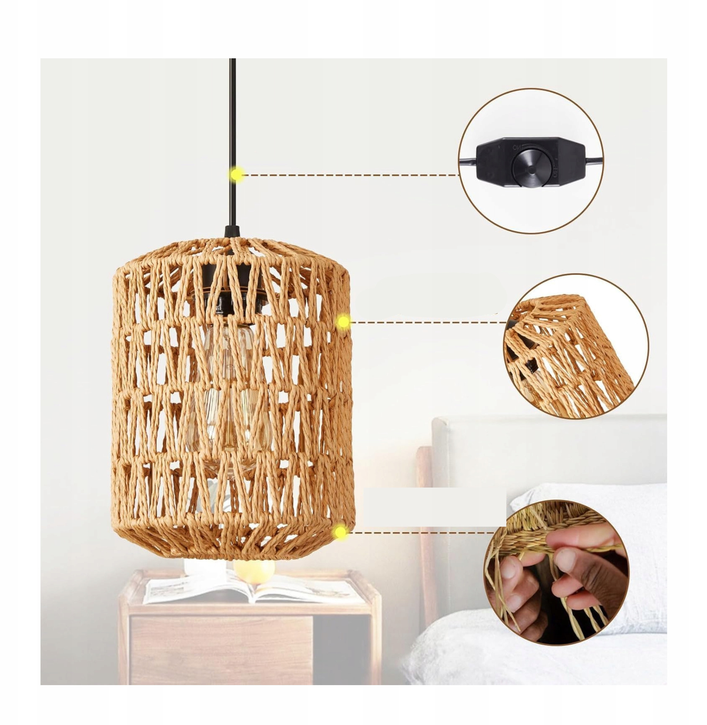 Ręcznie wykonany klosz z naturalnej rafii