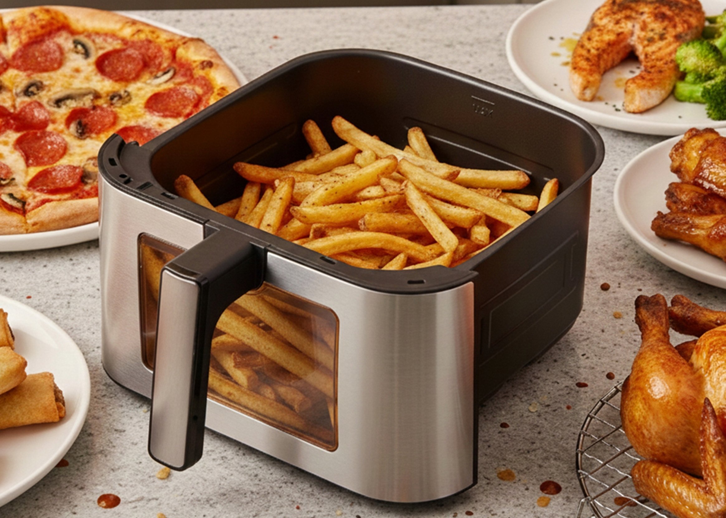 FRYTKOWNICA BEZTŁUSZCZOWA FRYTOWNICA AIRFRYER DUŻA MISA PROGRAMÓW 1800W 8L Model Tanzi AIR FRYER 8L 1800W BEZTŁUSZCZOWA + okienko