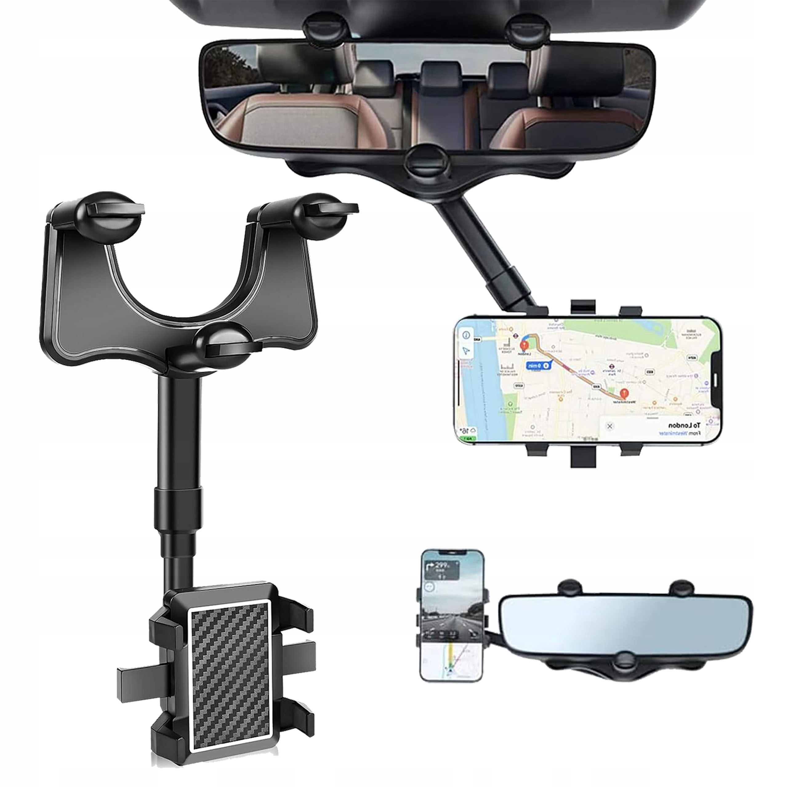Uchwyt na telefon do samochodu na lusterko wsteczne – Regulowany i uniwersalny