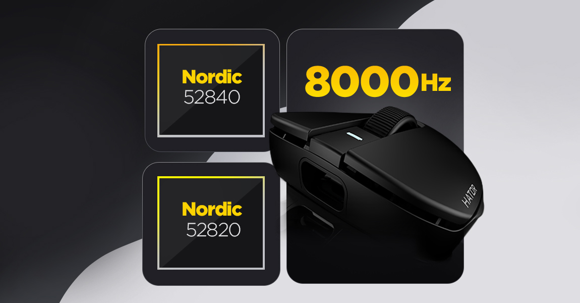 Wizualizacja myszy bezprzewodowej 8K z mikrokontrolerami Nordic 52840/52820