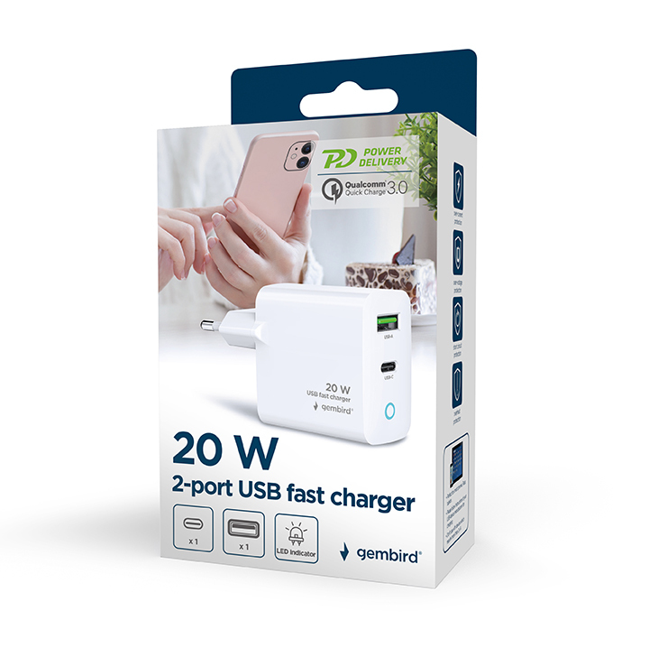 Ładowarka Gembird GEMBIRD Szybka 2-portowa ładowarka USB 20W LED – Efektywne ładowanie dla Twoich urządzeń
