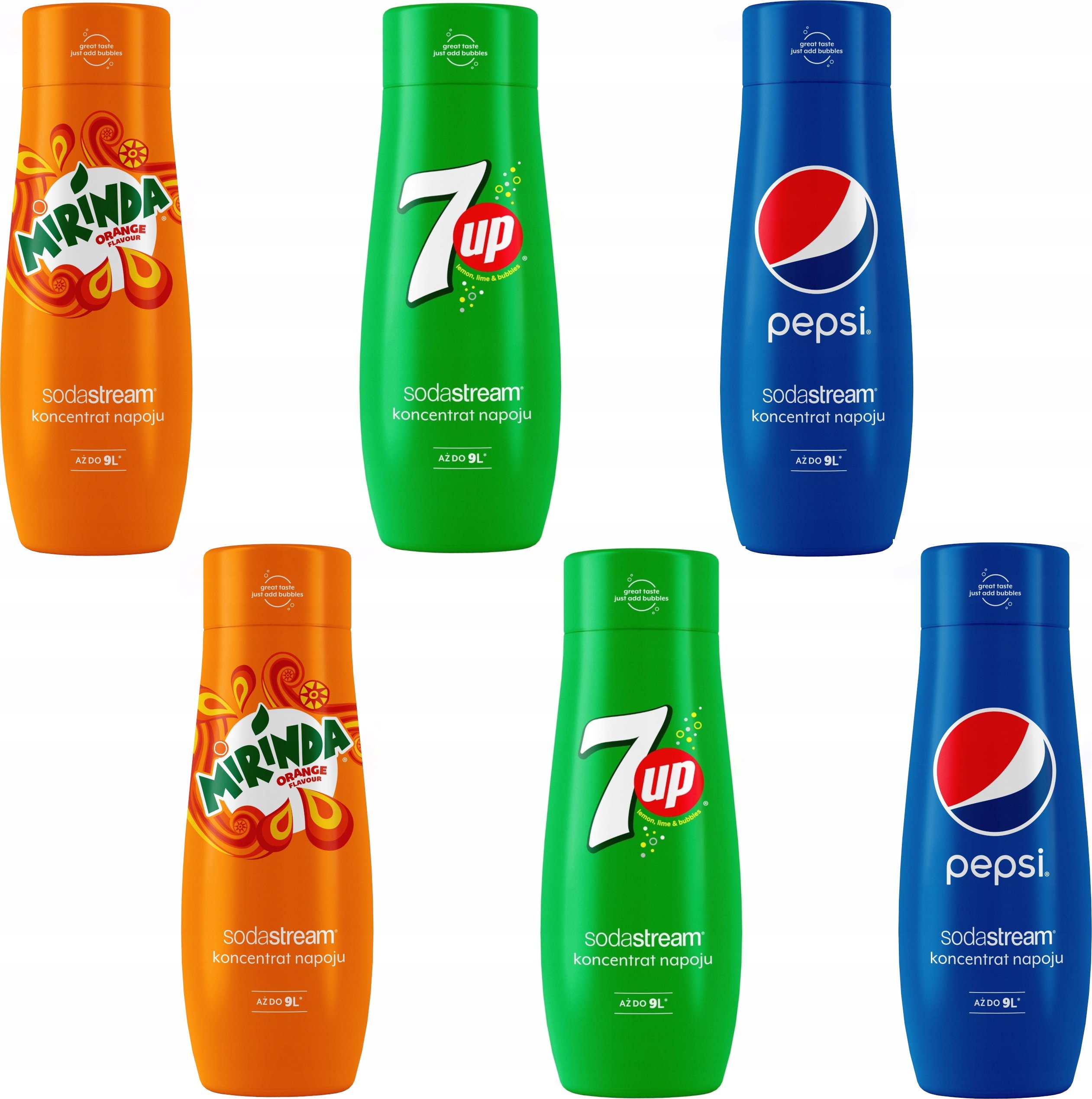 Zestaw 6 koncentratów SodaStream 2x (Pepsi + Mirinda + 7UP) – Twój ulubiony smak w domu